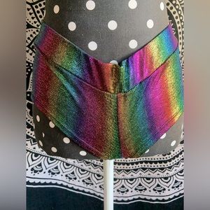 Metallic rainbow rave shorts